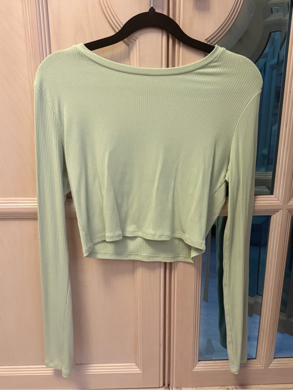 Garage Light Green Ribbed Long Sleeve Crop Top